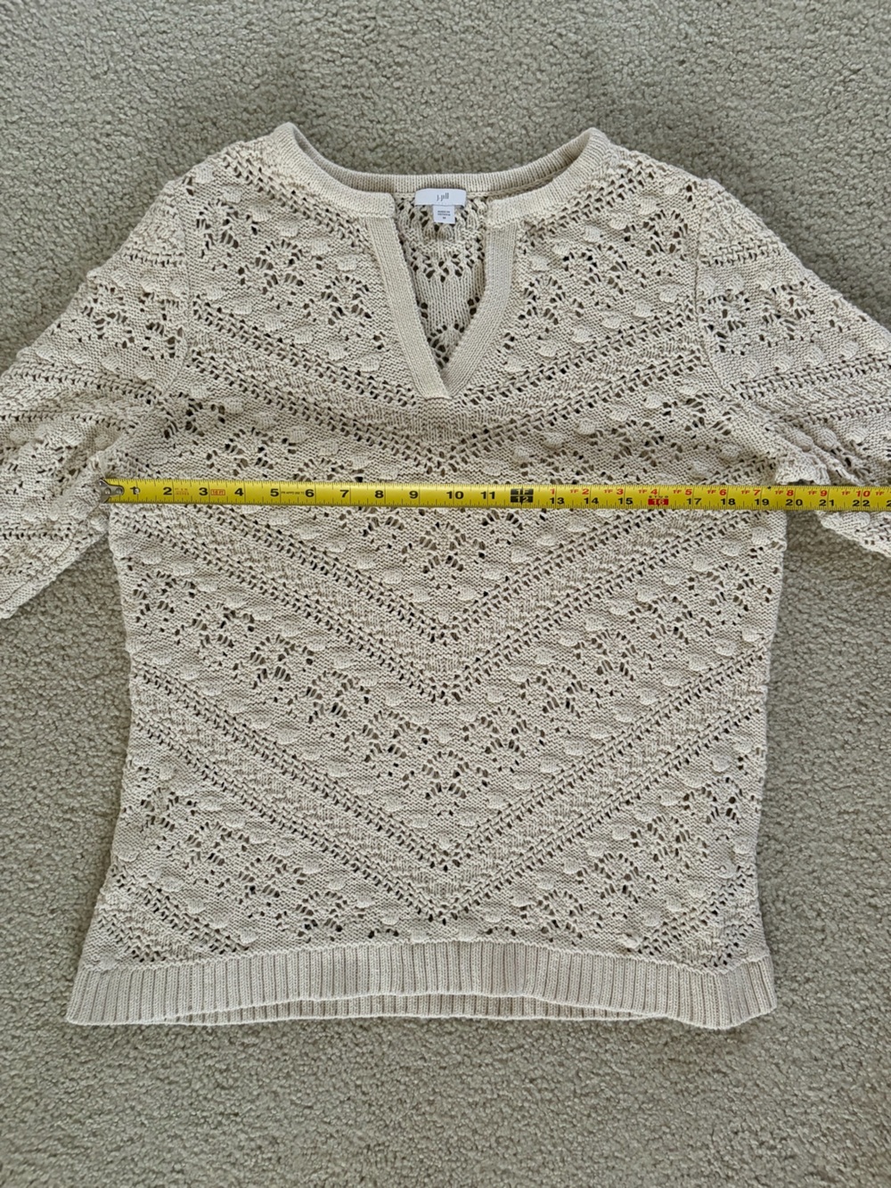 J. Jill Cream Crochet V-Neck Sweater - Picture 5 of 6